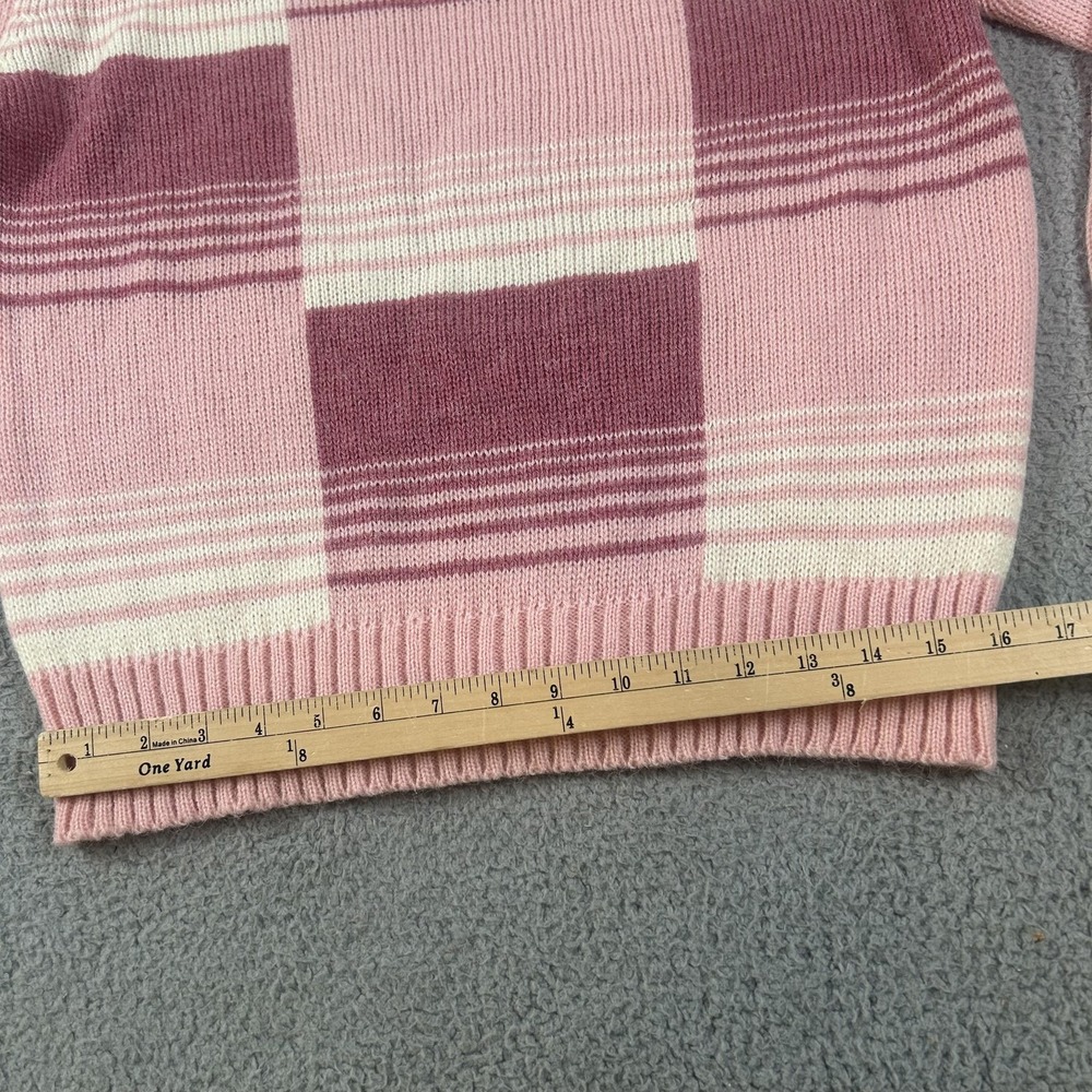 Vintage Mi Ki Sweater Womens 44 Pink Plaid Wool Blend Crewneck Knit Pullover - Picture 8 of 15